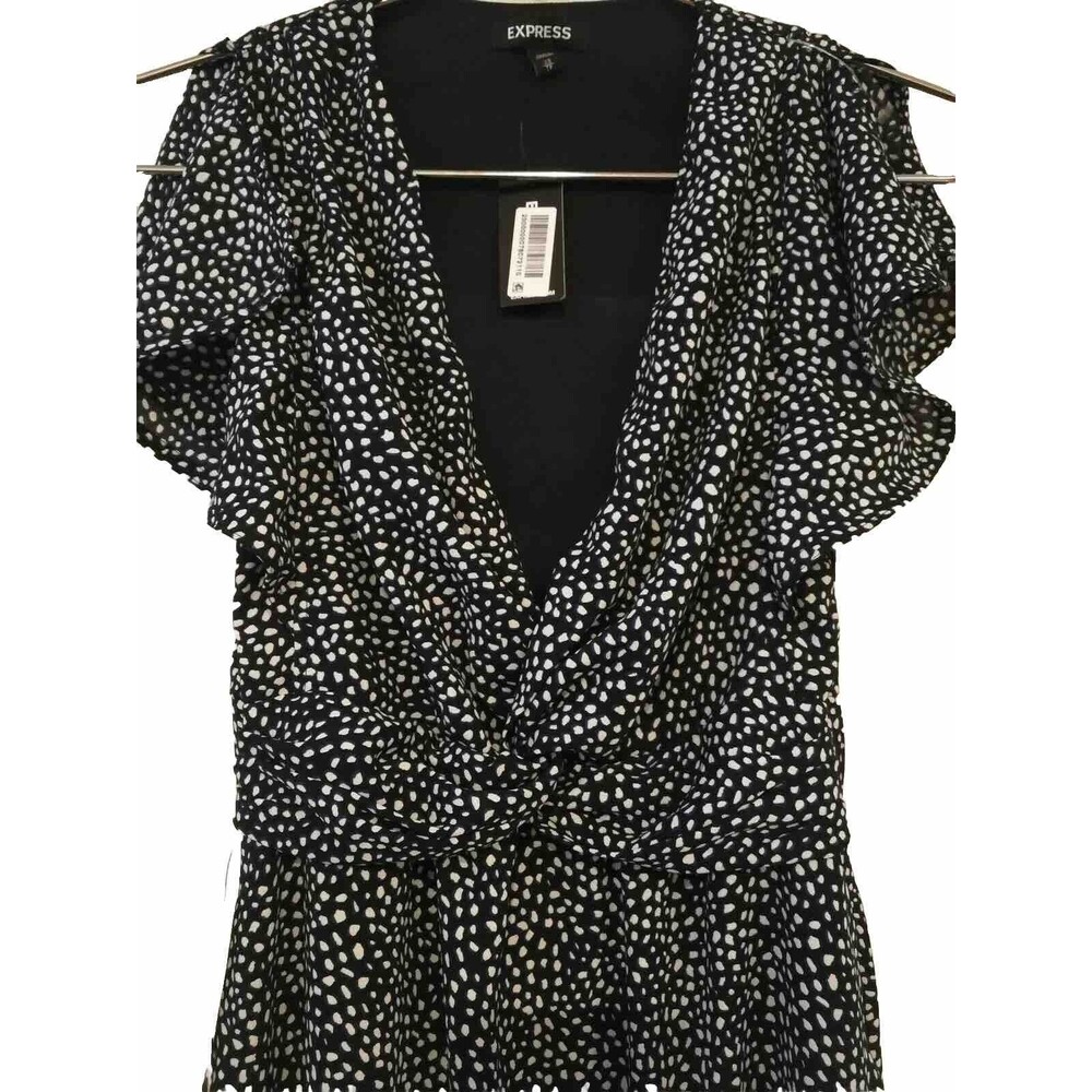 EXPRESS Women's Black White elastic Waist Ruffle Wrap Dress Sz XS New